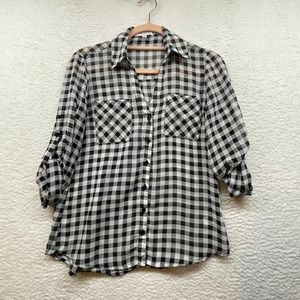 Express Shirt Women XS White Black Button Down Portofino